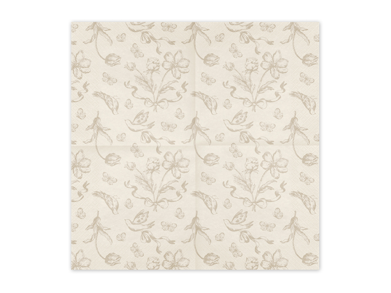 Servetele din hartie (12 buc) bej cu flori maro inchis, 33x33cm
