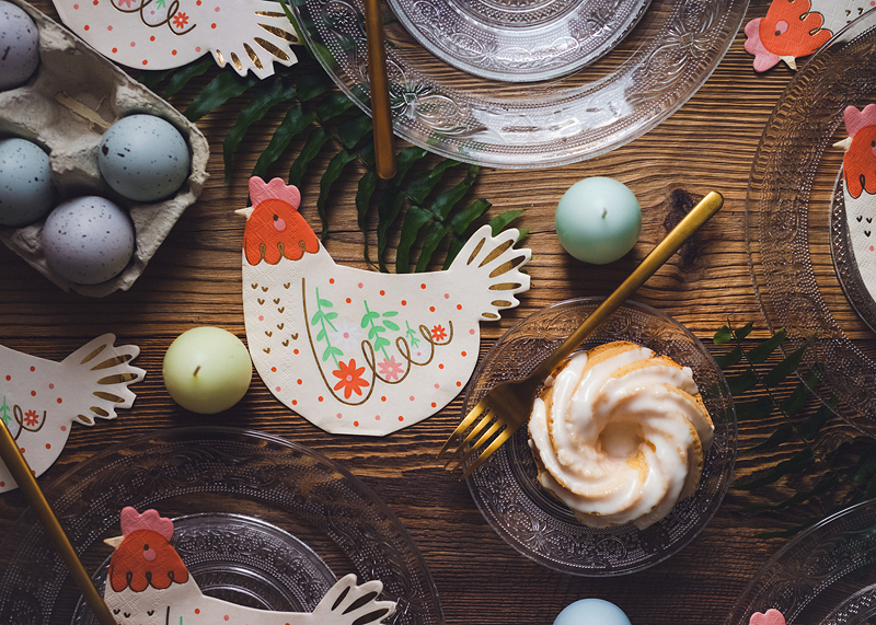 Set 20 Servetele Gaina, Multicolor cu Imprimeu Auriu, 16x13cm