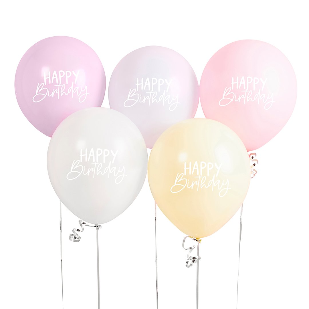 Set de 5 Baloane Eco Pastel "Happy Birthday" 30 cm