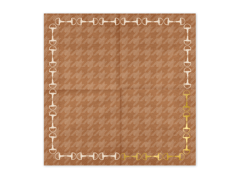 Set de 12 Servetele cu tematica cai, maro si auriu, 16x16 cm