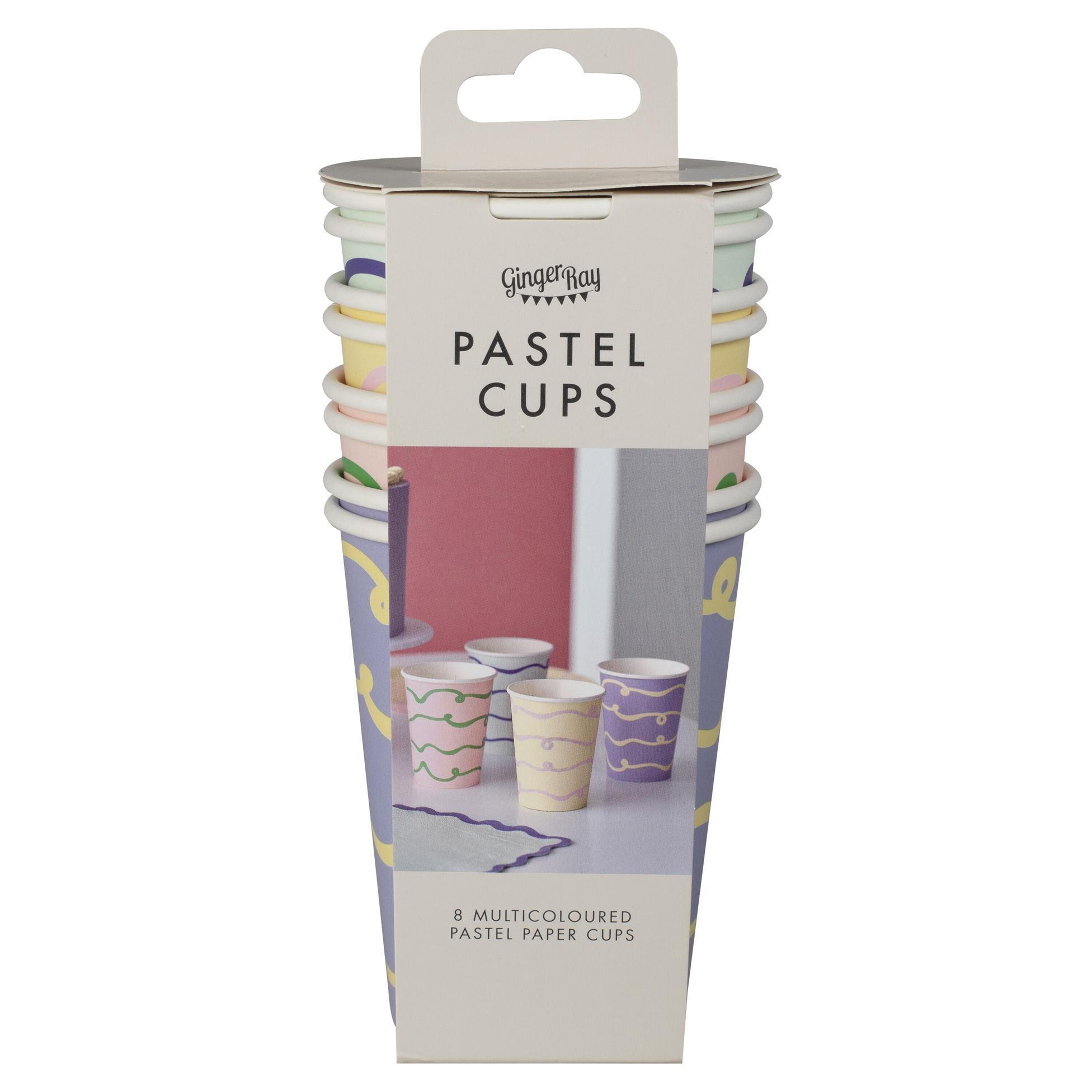 Set 8 Pahare de hartie pastel cu decoratiuni ondulate, mov & roz