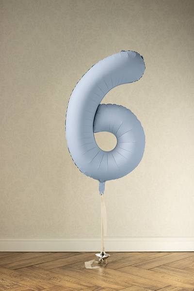 Balon din Folie, Cifra 6, 86cm, Albastru Deschis Mat