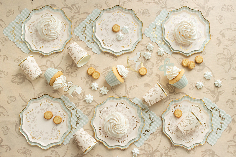 Farfurii Flori bej cu imprimeu auriu, 20 cm, 6 buc