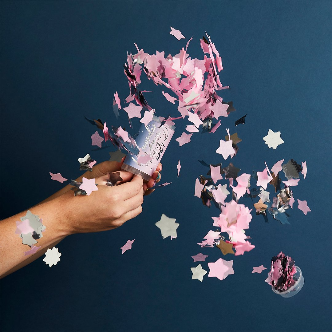 Set de 2 Confetti Push Pops pentru Gender Reveal, Albastru Si Roz