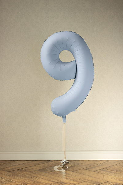 Balon din Folie, Cifra 9, 86cm Albastru Deschis Mat