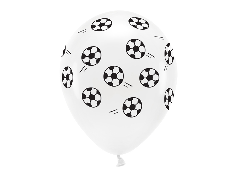 Baloane eco latex (6 buc) fotbal, albe cu imprimeu negru, 33 cm