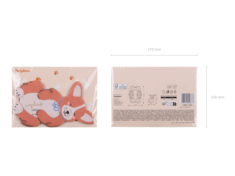 Set 12 servetele Corgi, 11x15 cm, Petrecere catelusilor