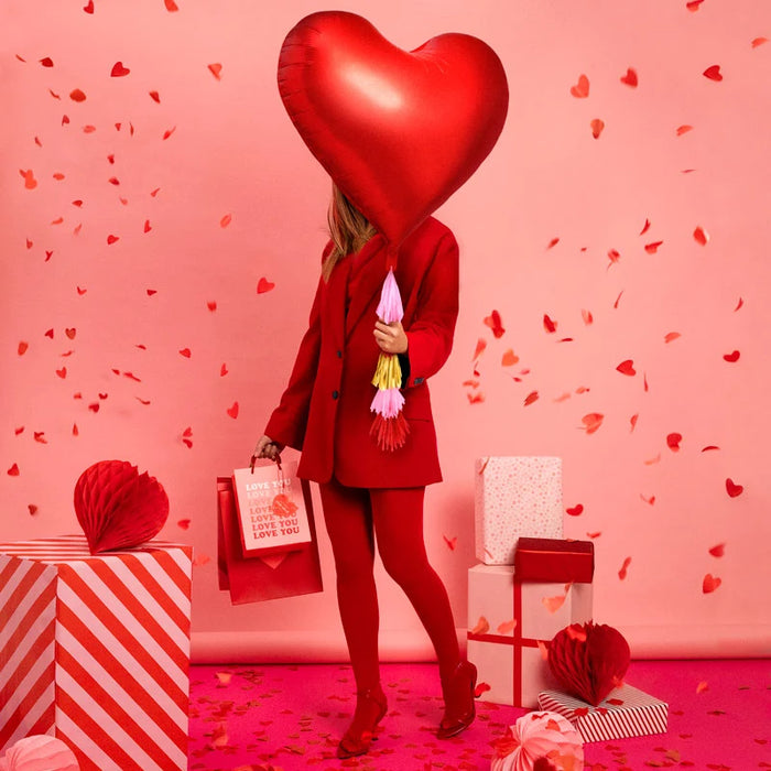 Balon folie inima rosie 75cm cu ciucure, Valentine's Day