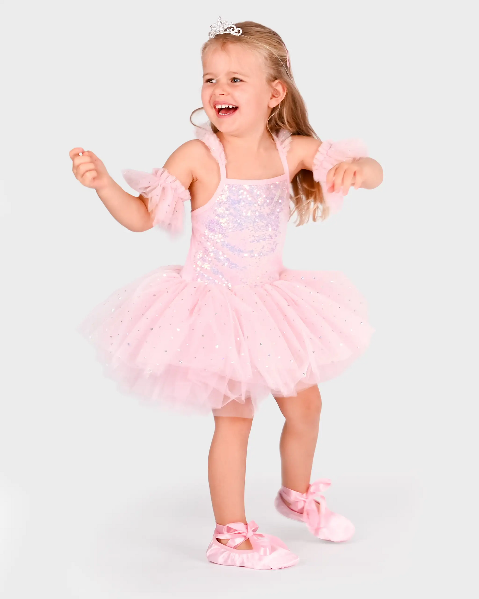Costum de balerină roz pentru fete 4-6 ani cu tutu, pantofi și set asortat pentru păpușă