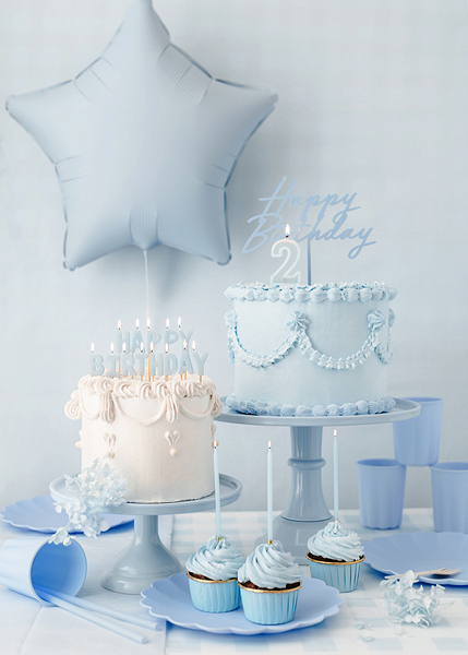 Lumanari pentru Tort Litere "Happy Birthday", 2.5 cm, Albastru Deschis