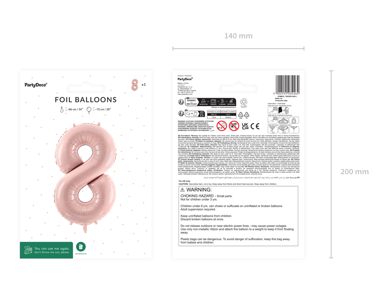 Balon din Folie Cifra 8 Roz Deschis 72 cm