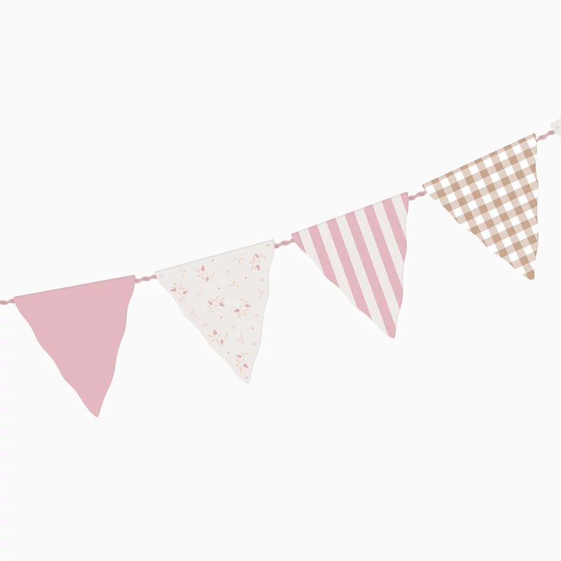 Ghirlandă cu fanioane roz Vichy și florale Baby Pink Bear, decor pentru petrecere cu ursuleți