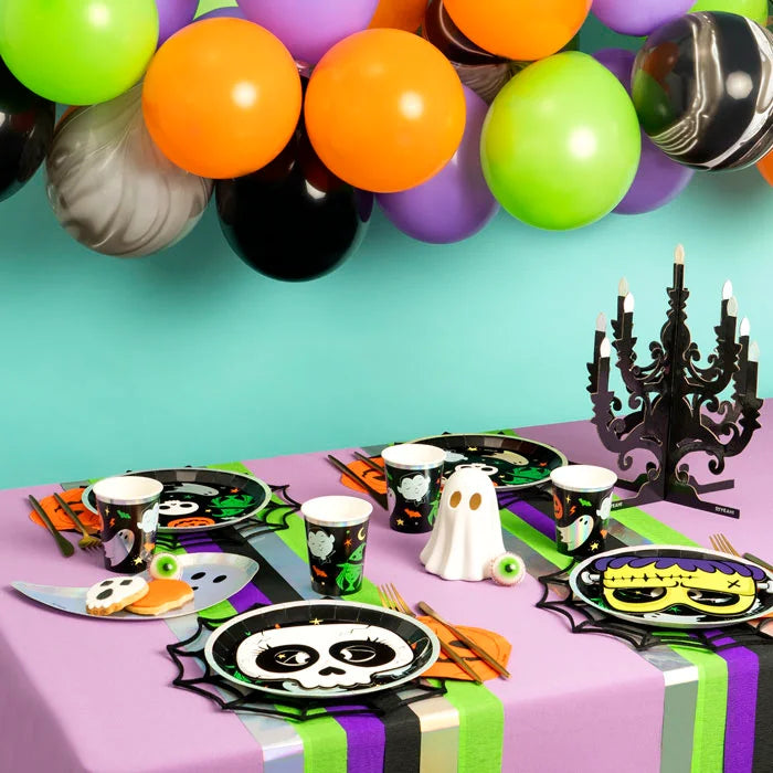 Set 6 măști Halloween pentru copii din carton cu elastic, două dovleci, două Frankenstein, vampir și schelet