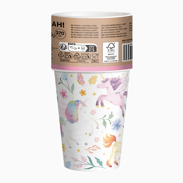 Pahare din carton „Magical Unicorns” (10 buc) 270 ml, multicolor