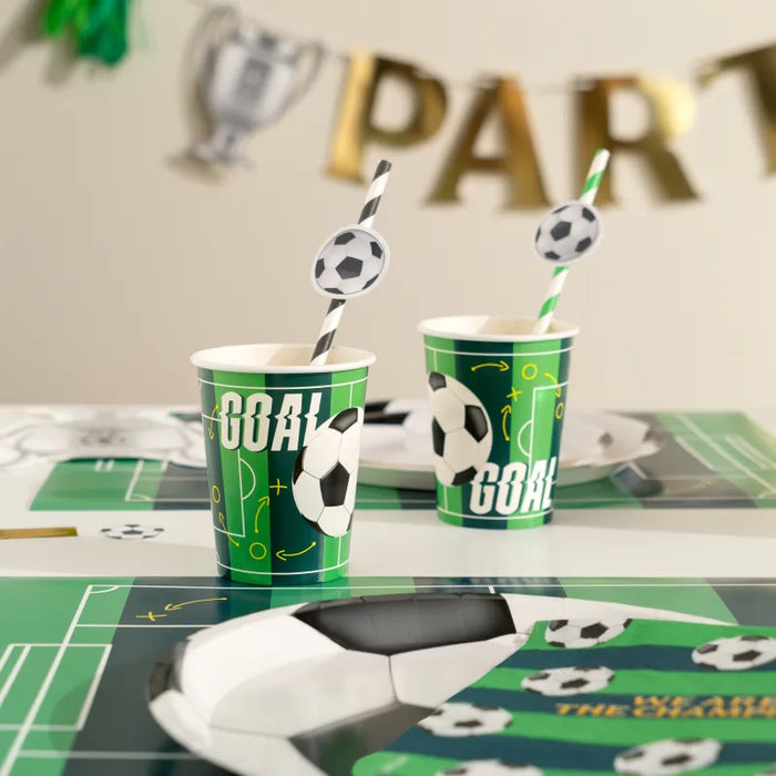 Pahare fotbal (10 buc) 270 ml, alb/negru,  biodegradabil