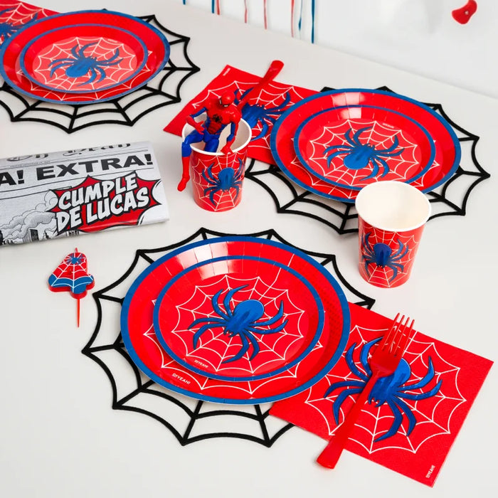 Șervețele Spider roșii cu păianjen albastru și pânză de păianjen albă, 33 × 33 cm