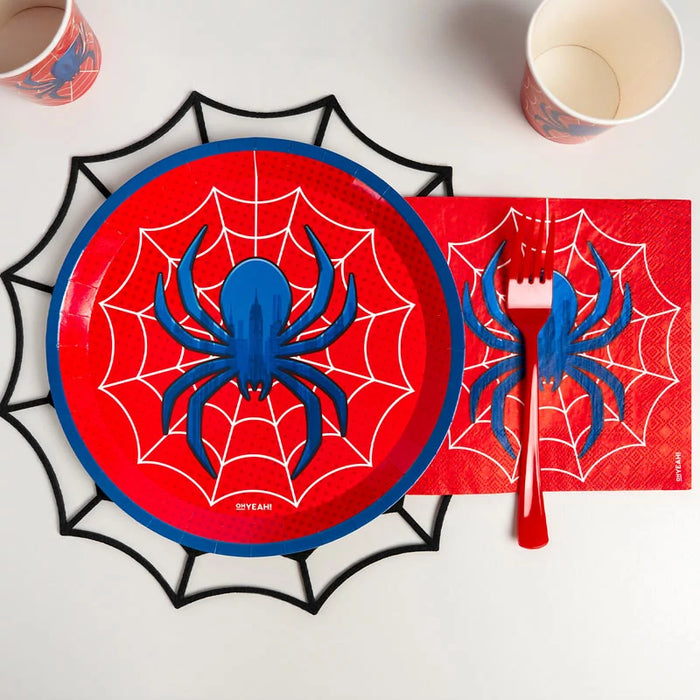 Farfurie Spider roșie cu păianjen albastru și pânză de păianjen albă, diametru 23 cm