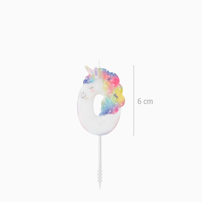Lumânare pentru tort cifra 0 Magical Unicorns, 6 cm, cu tematică unicorni.
