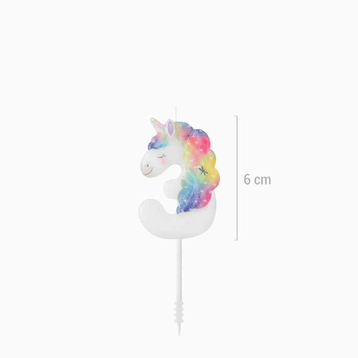 Lumânare cifră 3 „Magical Unicorns” 6 cm