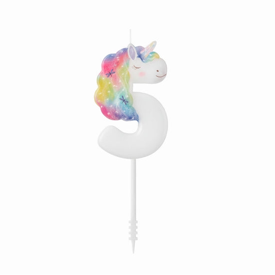 Lumânare cifră 5 „Magical Unicorns” 6 cm