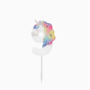 Lumânare pentru tort cifra 9 Magical Unicorns, 6 cm, cu tematică unicorni.