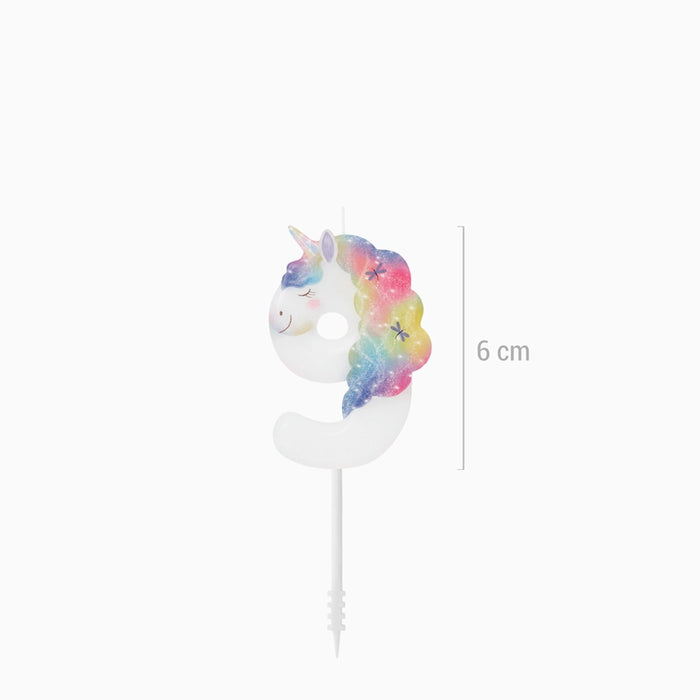 Lumânare pentru tort cifra 9 Magical Unicorns, 6 cm, cu tematică unicorni.