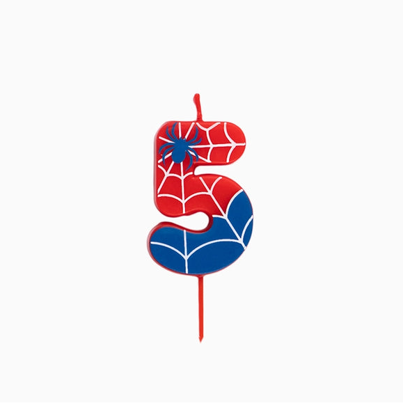 Lumânare tort cifra 5 Spider roșu și albastru cu model pânză de păianjen, 6 cm