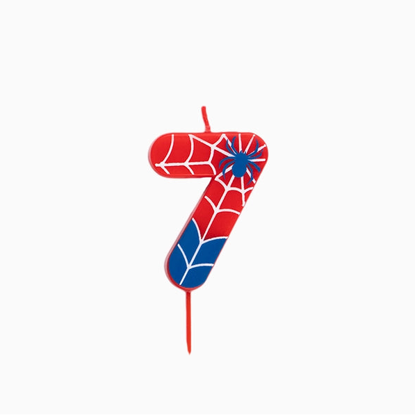 Lumânare tort cifra 7 Spider roșu și albastru cu model pânză de păianjen, 6 cm