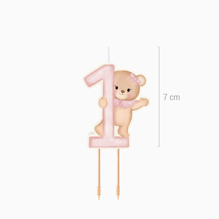 Lumânare cifră 1 Bear, roz, prima aniversare