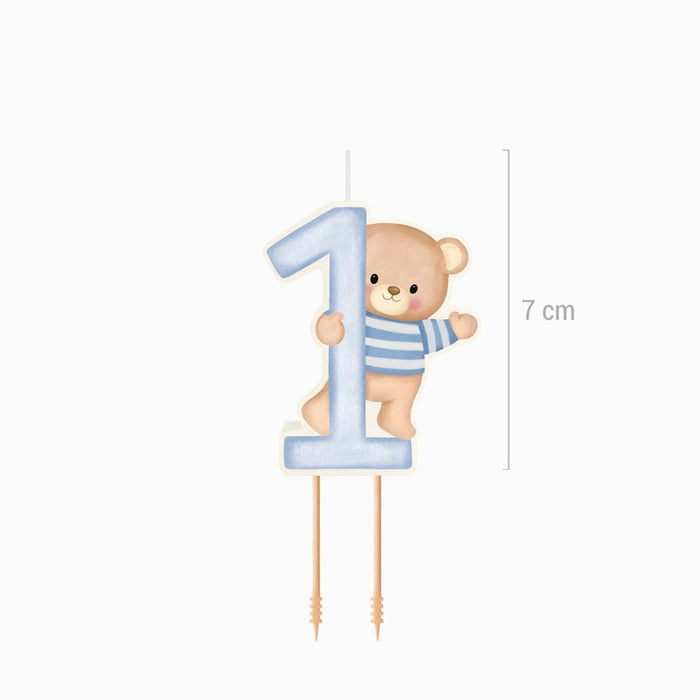 Lumânare cifră 1 „Baby Blue Bear”, albastru Prima Aniversare