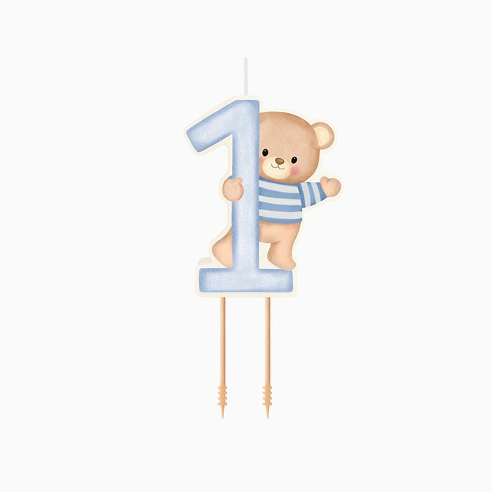 Lumânare cifră 1 „Baby Blue Bear”, albastru Prima Aniversare
