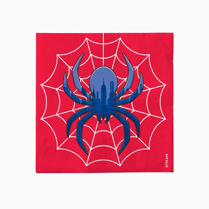 Șervețele Spider roșii cu păianjen albastru și pânză de păianjen albă, 33 × 33 cm