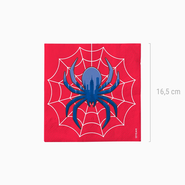 Șervețele Spider roșii cu păianjen albastru și pânză de păianjen albă, 33 × 33 cm
