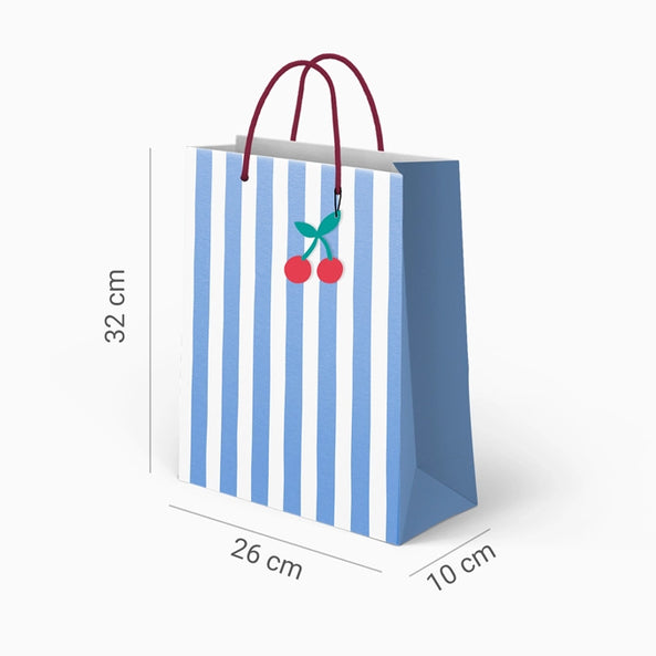 Pungă cadou din hârtie, dungi albastre și albe (26×10×32cm)
