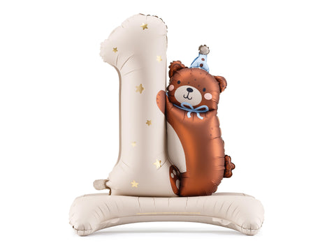 Balon Folie Cifra 1 cu Ursulet - 81 x 72 cm PartyDeco