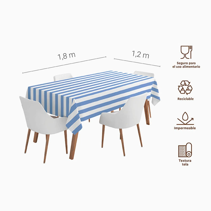 Față de masă impermeabilă dungi alb/albastru 1.2x1.8m