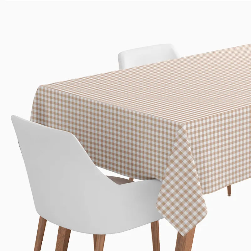 Față de masă impermeabilă Vichy crem și alb, 120 × 180 cm, pe masă dreptunghiulară pentru 6 persoane