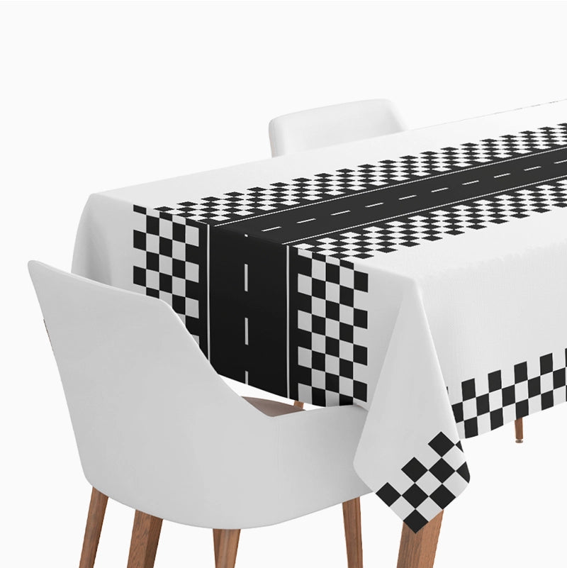 Față de Masă Impermeabilă curse auto | Alb-Negru | 120 × 180 cm