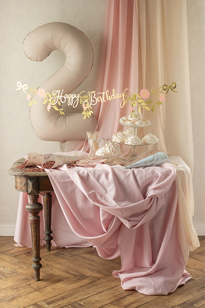Banner „Happy Birthday” Floral Roz & Auriu, 1.3m