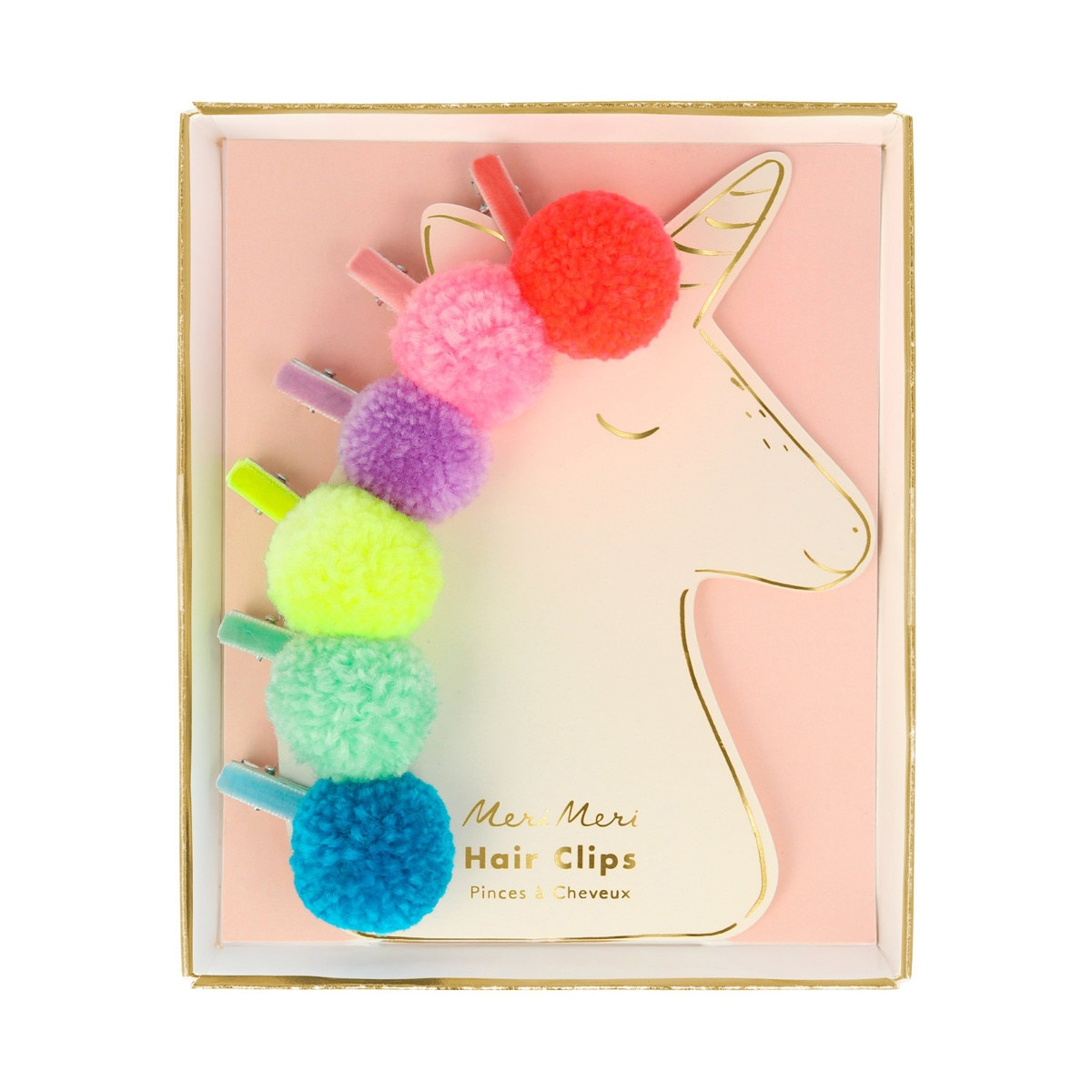 Clame de păr  cu pompoane neon Unicorn (6 buc) Meri Meri