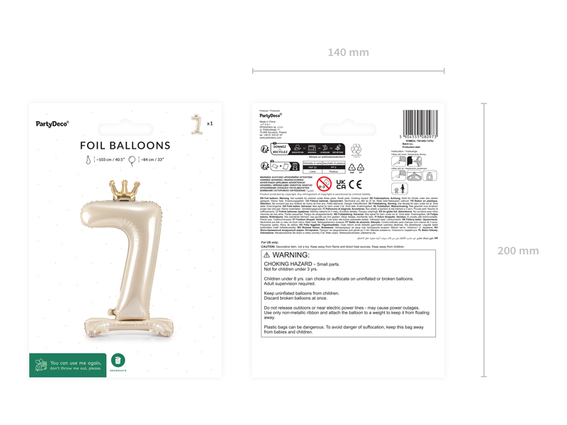 Balon Din Folie Cifra 7, Crem cu Coroana Aurie 84cm