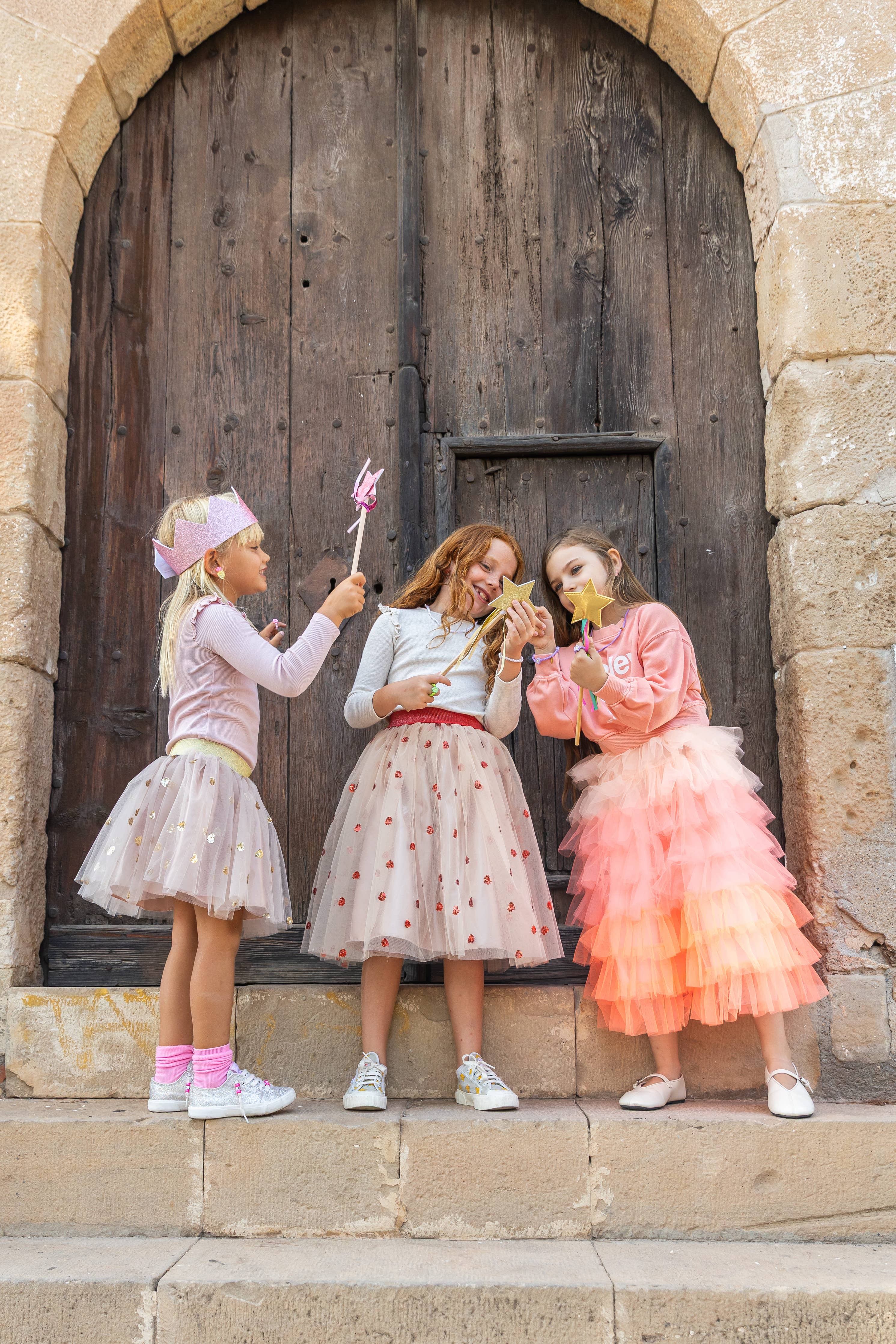Fustă tutu Joséphine (3–10 ani) Bej cu inimioare aurii