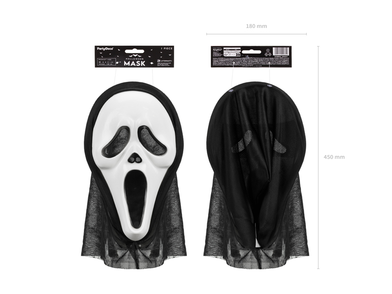 Masca Scream Halloween, 18x31cm, alb/negru