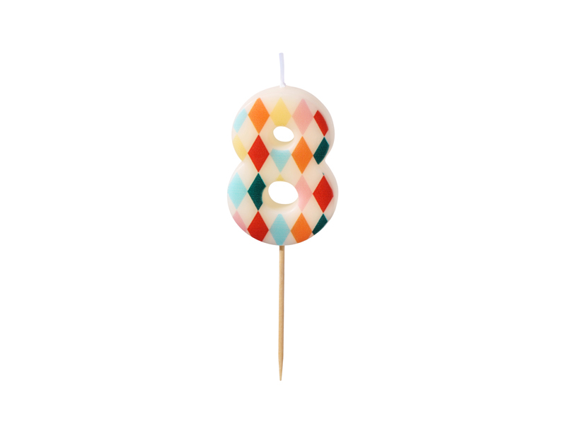 Lumanare de Aniversare Cifra 8 cu Model Romb, 5.5 cm, Mix de Culori