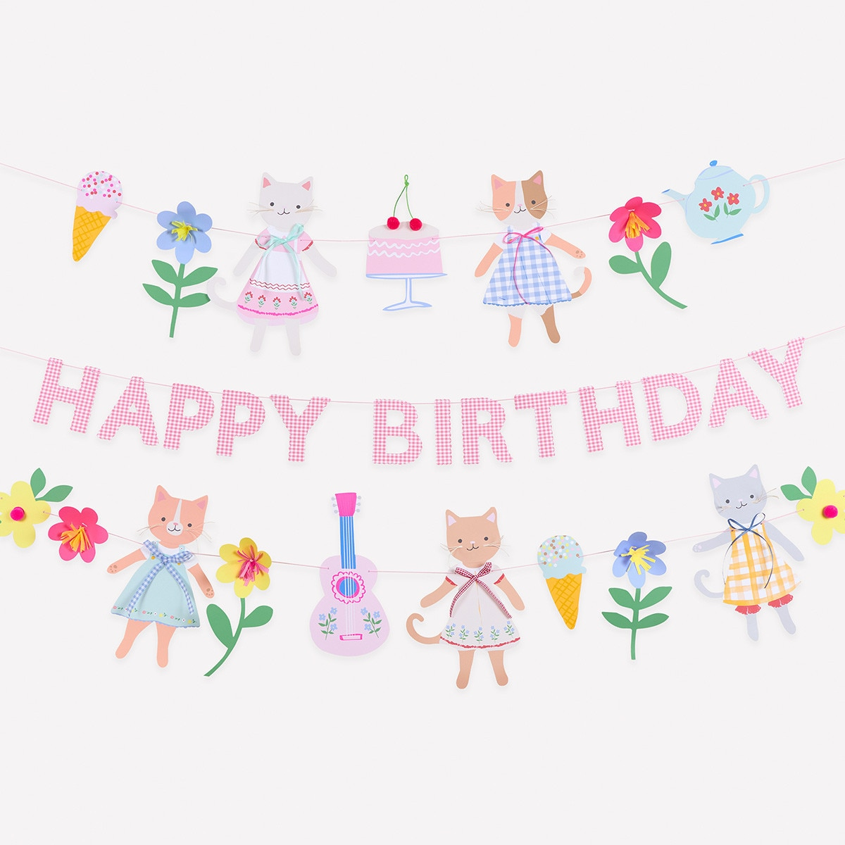 Banner si ghirlanda Happy Birthday „Kitten Club” 1.8 m, Meri Meri