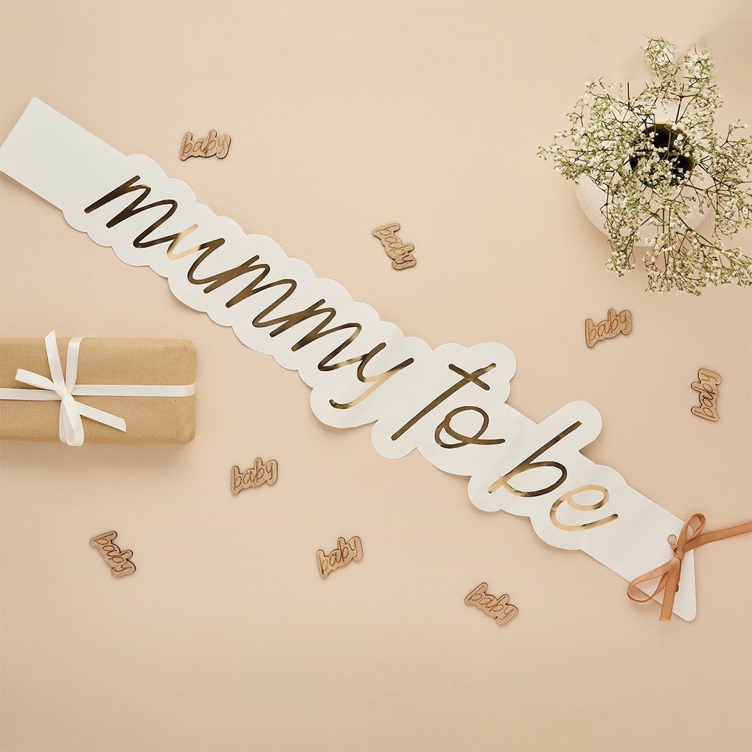 Bandă decorativă „Mummy To Be” alb și auriu