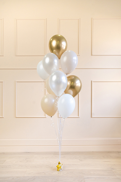 Set baloane 27cm (10 buc) Alb si Auriu PartyDeco