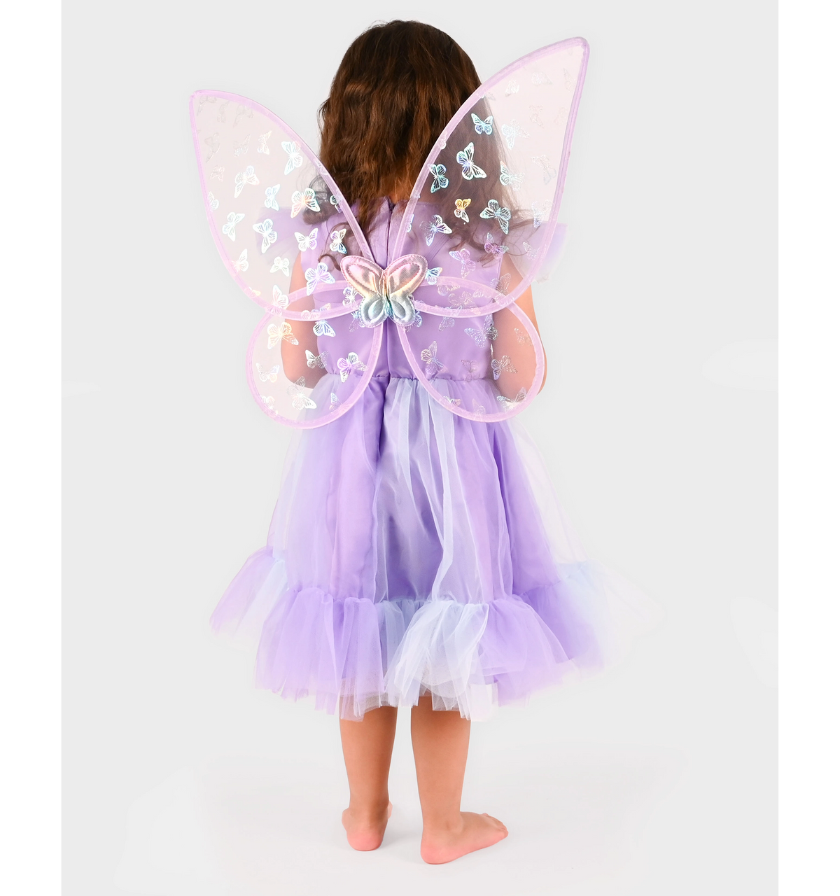 Costum zână fluture mov pentru fete 6-8 ani cu rochie, aripi și baghetă