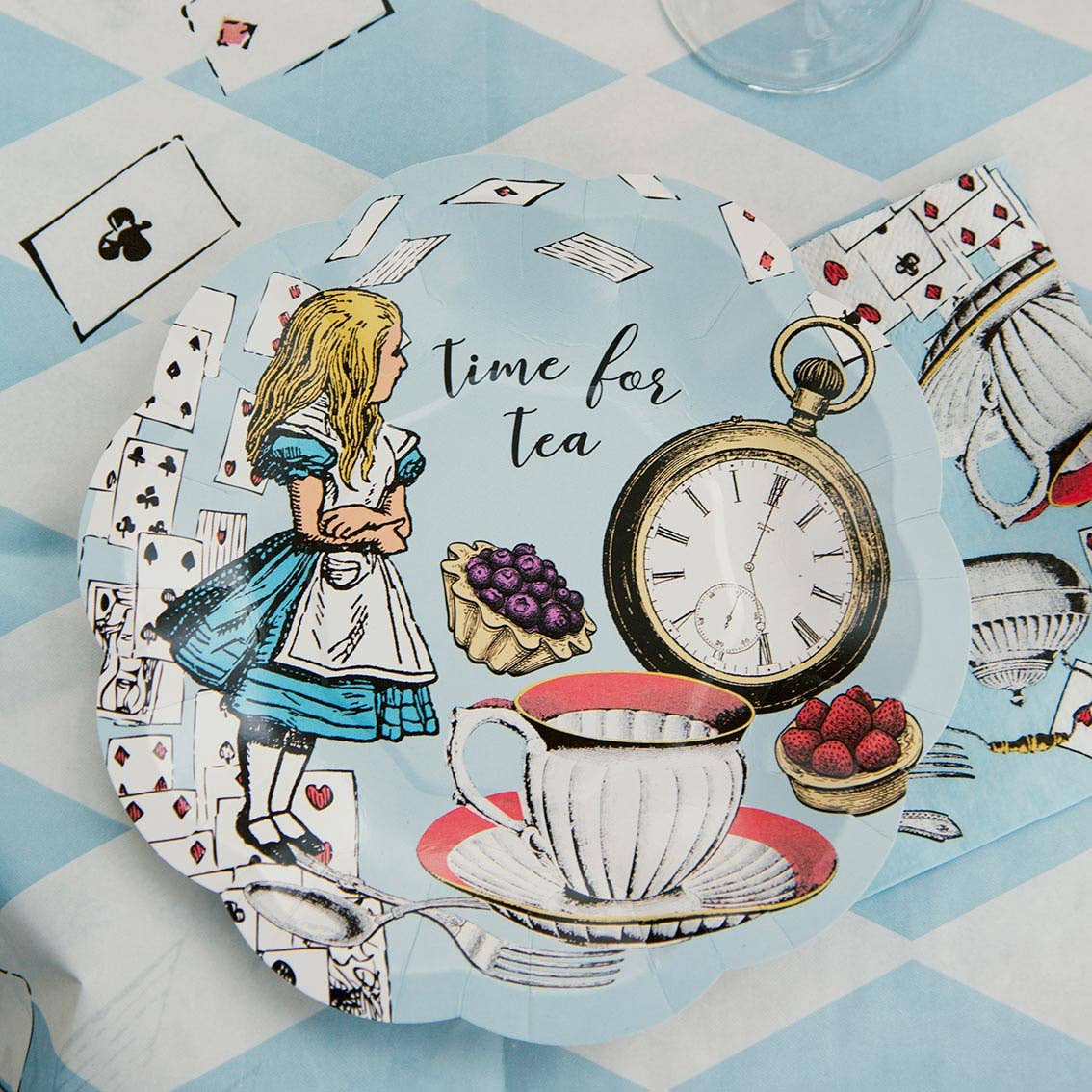 Farfurii din Hârtie Alice în Țara Minunilor Albastre | Set 12 Bucăți | 17,5 cm