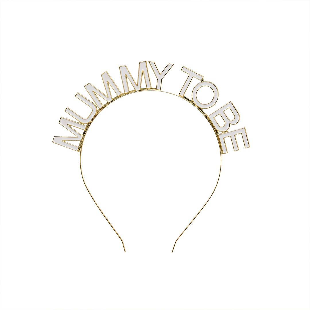 Diademă metalică „Mummy To Be” alb și auriu